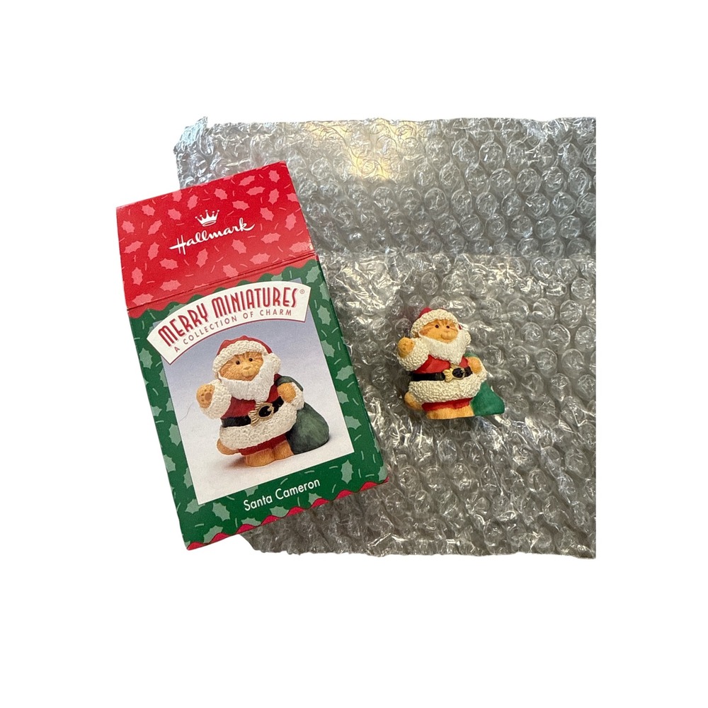Hallmark Merry Miniatures Santa Cameron Cat Figurine 1996 Vintage Christmas Box